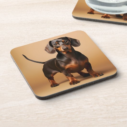 Chocolade en Tan Dachshund Dog Bier Onderzetter (Linkerzijde)