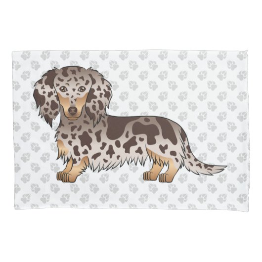 Chocolade en Tan Dapple Long Hair Dachshund Dog Kussensloop (Voorkant-Links)