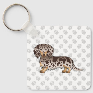 Chocolade en Tan Dapple Long Hair Dachshund Dog Sleutelhanger