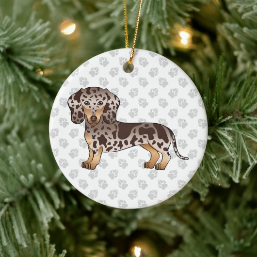 Chocolade en Tan Dapple Short Hair Dachshund Dog Keramisch Ornament (Boom)
