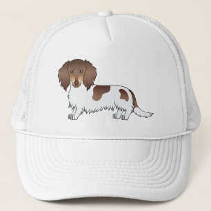 Chocolade en Tan Piebald Long Hair Dachshund Dog Trucker Pet