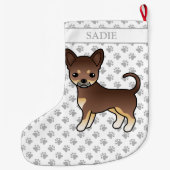 Chocolade en Tan Smooth Coat Chihuahua Dog & Name Grote Kerstsok (Achterkant)