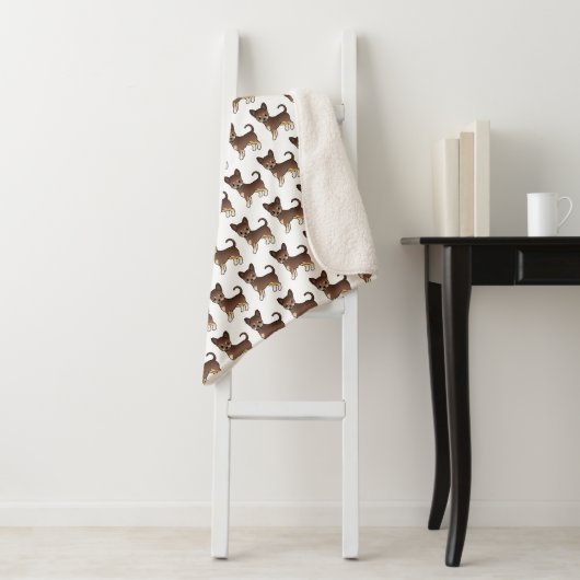 Chocolade en Tan Smooth Coat Chihuahua Pattern Sherpa Deken (In situ)