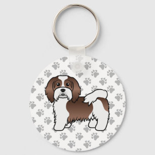 Chocolade en White Havanese Cute Cartoon Dog Sleutelhanger