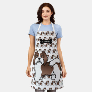 Chocolade En Witte Havanese Cartoon Hond & Naam Schort