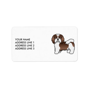 Chocolade En Witte Havanese Cartoon Hond & Tekst Etiket