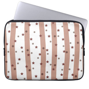 Chocolade en Witte Stripes met een sterpatroon Laptop Sleeve