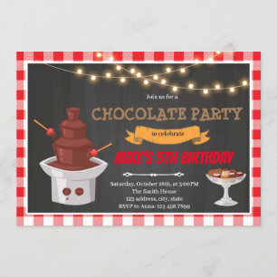 Chocolade fontein verjaardag thema uitnodiging
