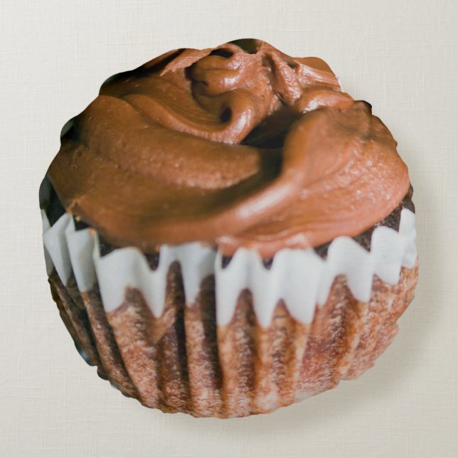 Chocolade Frosted Cupcake Fotografie Rond Kussen (Achterkant)