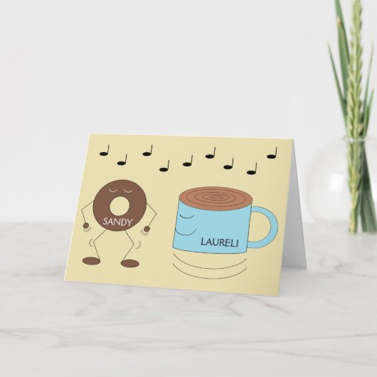 Chocolade Frosted Donut & Coffe Mok Dansen: Kaart (Voorkant)