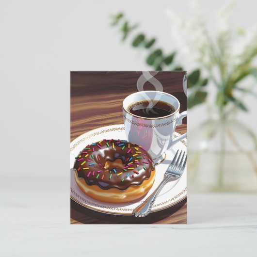 Chocolade Frosted Donut en koffie Briefkaart (Staand voorkant)