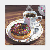 Chocolade Frosted Donut en koffie Magneet (Voorkant)
