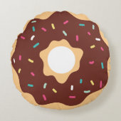 Chocolade Frosted Sprinkles Donut Rond Kussen (Voorkant)