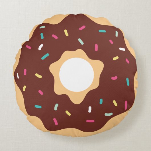 Chocolade Frosted Sprinkles Donut Rond Kussen (Voorkant)