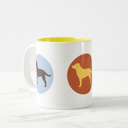 Chocolade, Geel en Zwart labrador Retrievers Tweekleurige Koffiemok (Voorkant links)