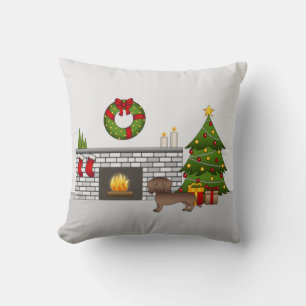 Chocolade Gladde Vacht Dachshund - Kerst Kamer Kussen