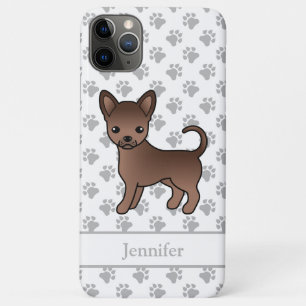 Chocolade Gladharige Chihuahua Cartoon Hond & Naam iPhone 11 Pro Max Hoesje