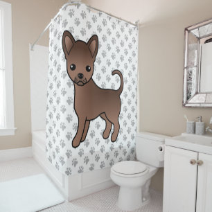 Chocolade Gladharige Chihuahua Cartoon Hond & Poot Douchegordijn