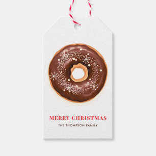 Chocolade Glazed Donut and Snowflakes kerst Cadeaulabel