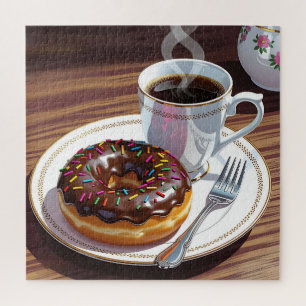 Chocolade Glazuur Donut en Koffie Legpuzzel