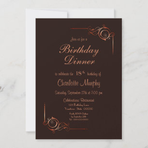Chocolade Gold Floral Leaf 18th Birthday Dinner Kaart