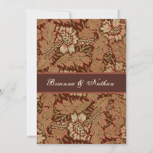 Chocolade & Gold Vintag Damask Wedding Invitation Kaart (Voorkant)