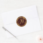 Chocolade Goud Monogram M Damask Bruiloft Sticker  (Envelop)