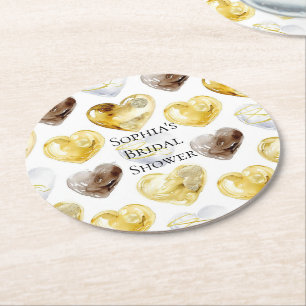 Chocolade Goud Witte Harten Bruidsdouche Ronde Kartonnen Onderzetter
