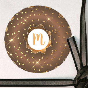 Chocolade gouden glitters donut monogram glamour v ronde sticker