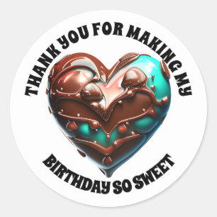 Chocolade hart bedankt bruin blauw modern 3D Ronde Sticker