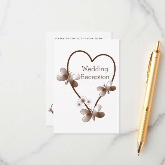 Chocolade hart en vlinders bruiloft receptie informatiekaartje (Voorkant / Achterkant in situ)