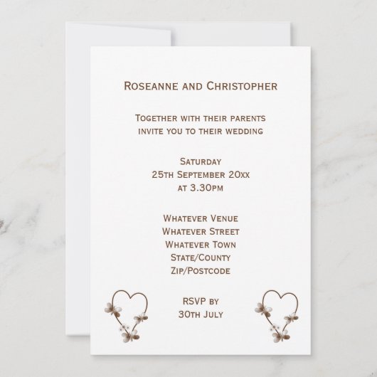 Chocolade hart en vlinders bruiloft uitnodiging (Achterkant)