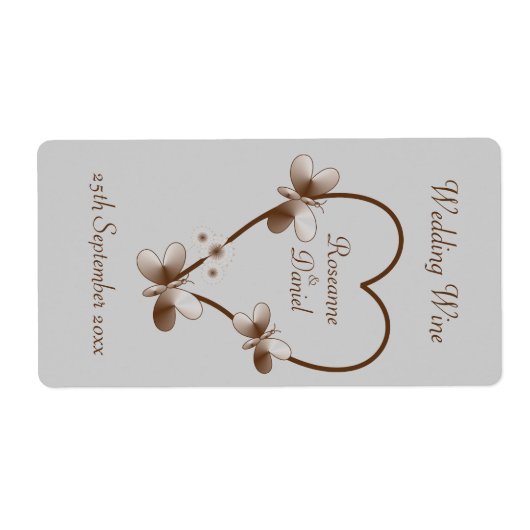 Chocolade hart en vlinders mini wijn label (Voorkant)