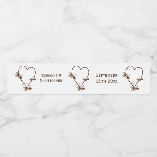 Chocolade hart en vlinders ontwerp bruiloft waterfles etiket (Enkel label)