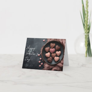 Chocolade Hartjes in een kom Valentijns Groet Feestdagen Kaart