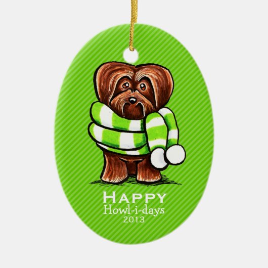 Chocolade Havanese Scarf-kerstband, aangepast Keramisch Ornament (Voorkant)