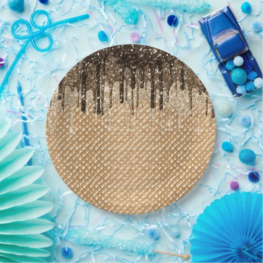 Chocolade Ice Cream Cone Glitter Druppels Papieren Bordje (Feest)
