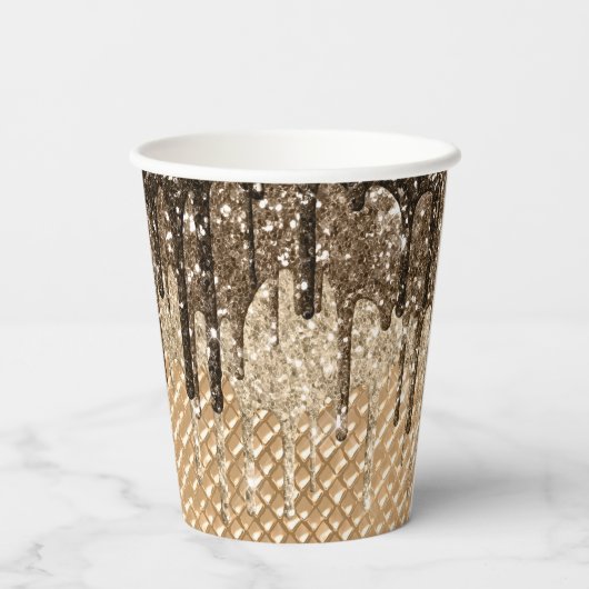 Chocolade Ice Cream Cone Glitter Druppels Verjaard Papieren Bekers (Achterkant)