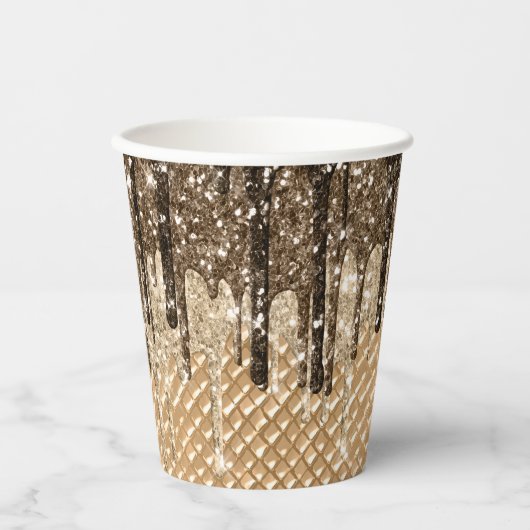 Chocolade Ice Cream Cone Glitter Druppels Verjaard Papieren Bekers (Voorkant)