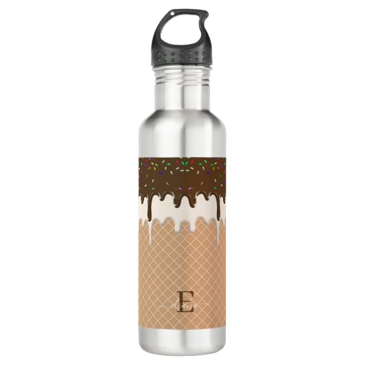 Chocolade Ice Cream Waffle Cone Sprinkle Monogram Waterfles (Voorkant)