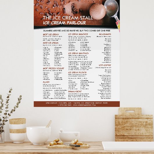 Chocolade-ijs, IJssalonmenu Poster (Keuken)