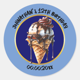 Chocolade ijs wafel kegel druppels kinder ronde sticker