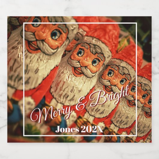 Chocolade Kerstman Custom Script Kerstmis Sparkling Wijnetiket (Enkel label)