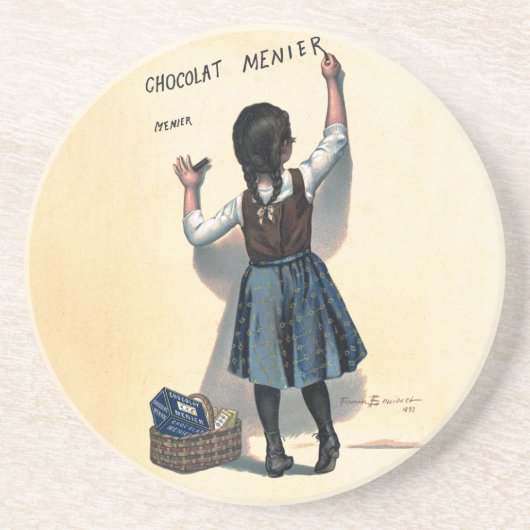 Chocolade Kind Schrijft aan Muur Victoriaanse Kuns Zandsteen Onderzetter (Voorkant)