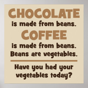 Chocolade, Koffie, Bonen, Groenten - Nieuwigheid Poster