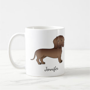 Chocolade Kortharige Dachshond Cartoon Hond & Naam Koffiemok