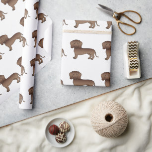 Chocolade Kortharige Dachshond Cartoon Hond Patroo Cadeaupapier