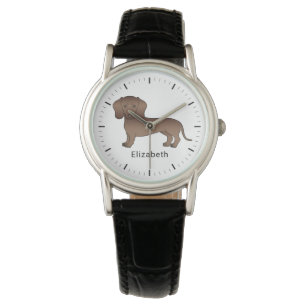 Chocolade Kortharige Dachshond Cartoonhond & Naam Horloge
