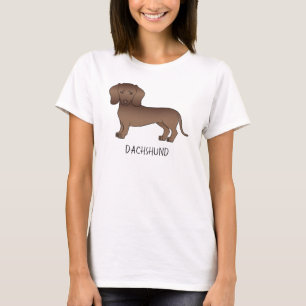 Chocolade Kortharige Dachshond Cartoonhond & Tekst T-shirt