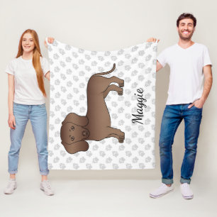 Chocolade Kortharige Dachshund Cartoon Hond & Naam Fleece Deken